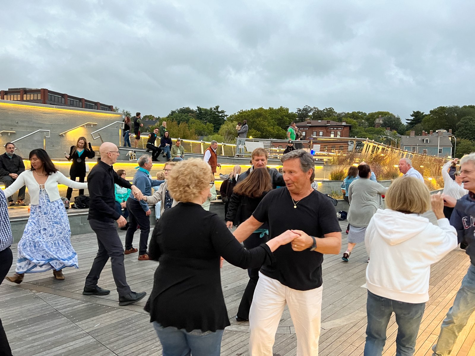 Outdoor social dancing on the Memorial Bridge