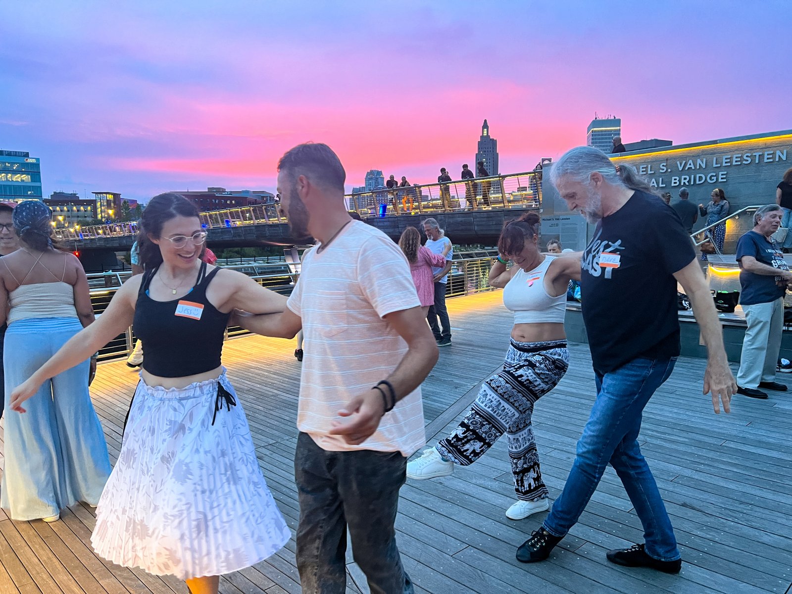Sunset social dancing on the Memorial Bridge
